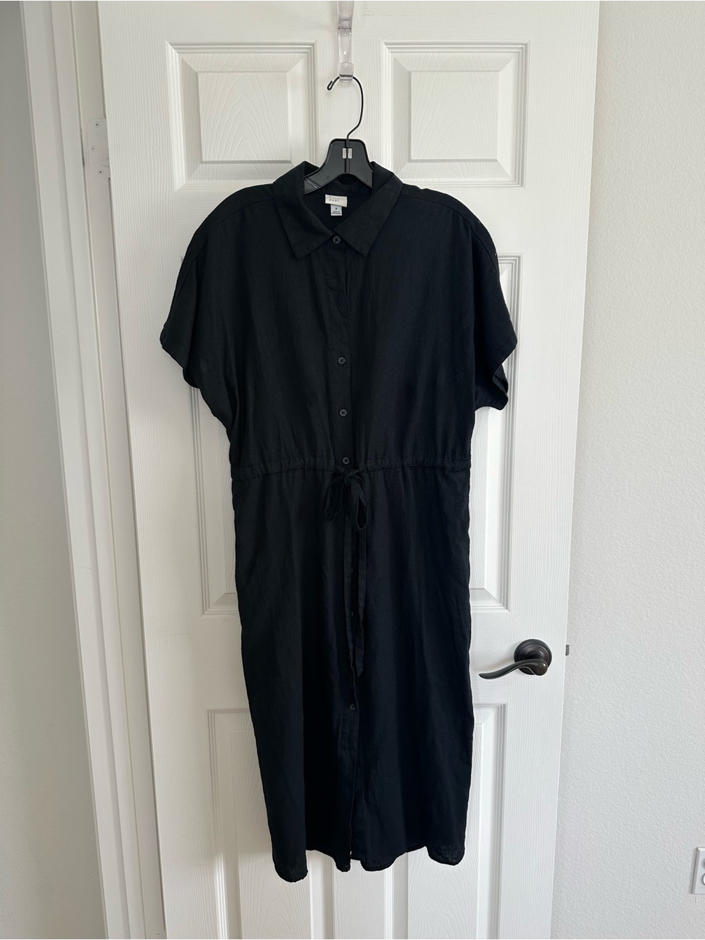 a new day Black Button-Front Tie-Waist Midi Shirt Dress